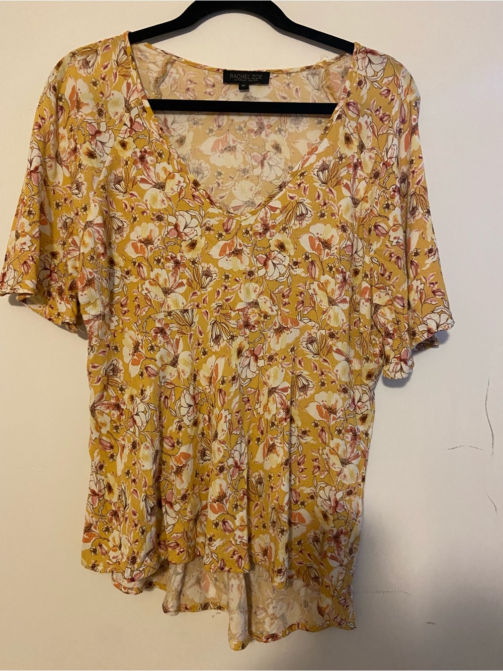 Rachel Zoe Mustard Floral V-Neck Blouse